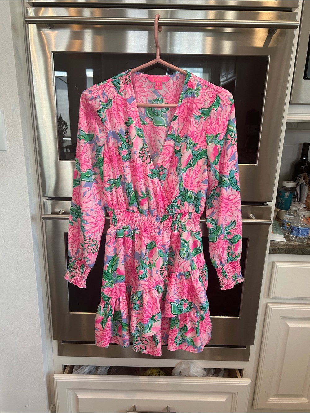 Lilly Pulitzer cristiana Long Sleeve Smocked-Waist mini Dress size 00 GUC